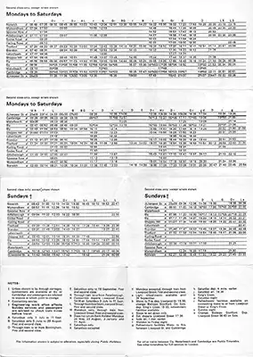 May 1976 Norwich - Ely - Cambridge timetable rear