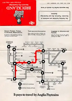 October 1976 Norwich - Ely - Cambridge timetable inside