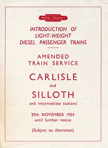 November 1954 Silloth timetable front
