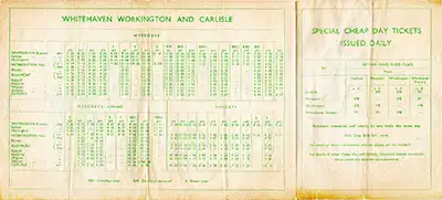 Summer 1955 Workington - Whitehaven - Carlisle timetable inside