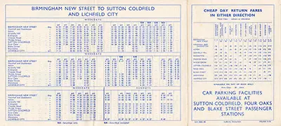 Spring 1956 Birmingham - Lichfield timetable inside