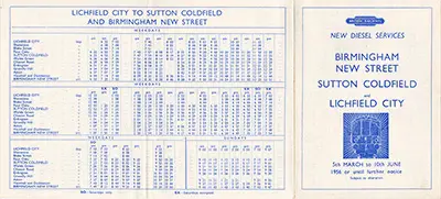 Spring 1956 Birmingham - Lichfield timetable outside