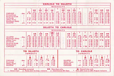 Summer 1956 Silloth timetable, reverse
