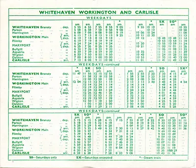 September 1956 Workington - Whitehaven - Carlisle timetable inside