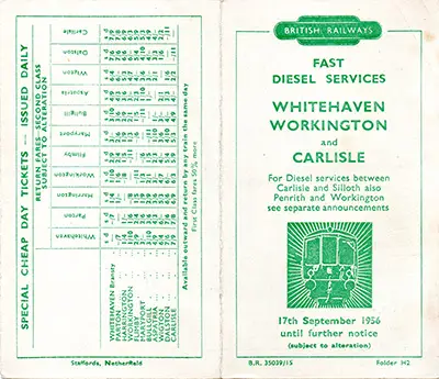 September 1956 Workington - Whitehaven - Carlisle timetable outside