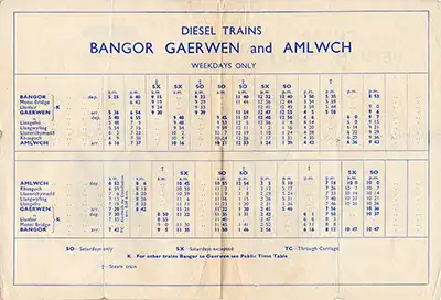 June 1957 Bangor - Amlwch timetable inside