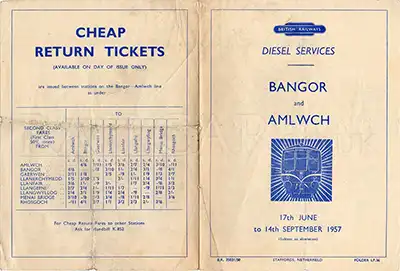 June 1957 Bangor - Amlwch timetable outside