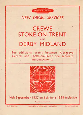 Front of September 1957 Crewe - Stoke-on-Trent - Derby timetable