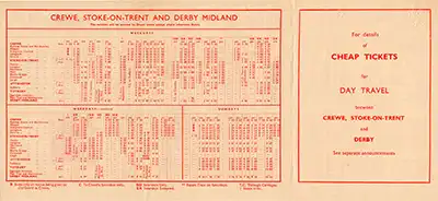 Inside of September 1957 Crewe - Stoke-on-Trent - Derby timetable