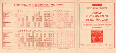 Outside of September 1957 Crewe - Stoke-on-Trent - Derby timetable