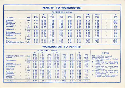 September 1957 Penrith timetable inside