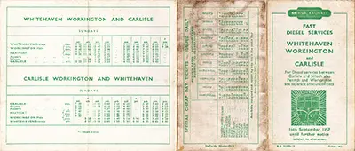 September 1957 Workington - Whitehaven - Carlisle timetable outside