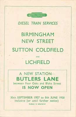 September 1956 Birmingham - Lichfield timetable front