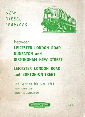 April 1958 Leicester - Birmingham timetable cover