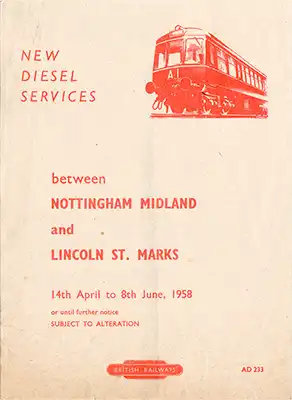 April 1958 Nottingham - Lincoln timetable cover