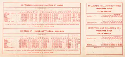 April 1958 Nottingham - Lincoln timetable inside