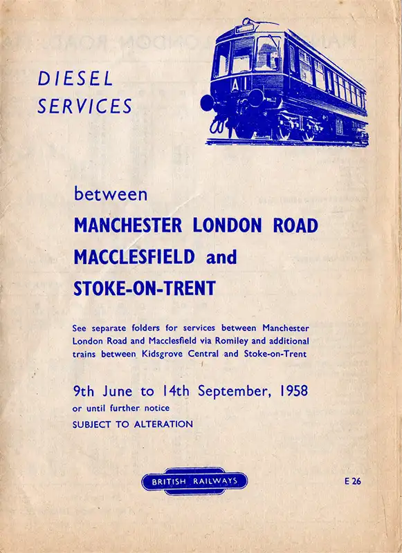 Front of June 1958 Manchester - Stoke-on-Trent timetable