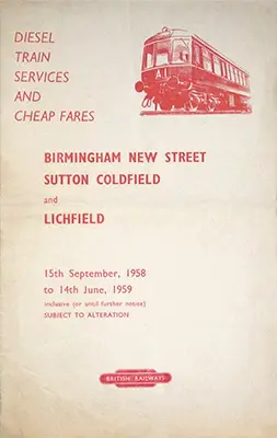 Autumn 1958 Birmingham - Lichfield timetable cover