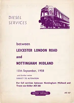 September 1958 Leicester - Nottingham timetable cover