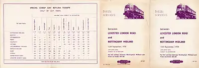 September 1958 Leicester - Nottingham timetable outside