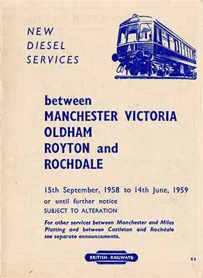 Front of September 1958 Manchester - Oldham and Royton timetable