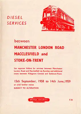 Front of September 1958 Manchester - Stoke-on-Trent timetable