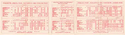 Outside of September 1958 Manchester - Stoke-on-Trent timetable