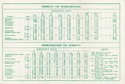 September 1958 Penrith timetable inside