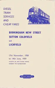 Autumn 1958 Birmingham - Lichfield via Sutton Coldfield timetable cover
