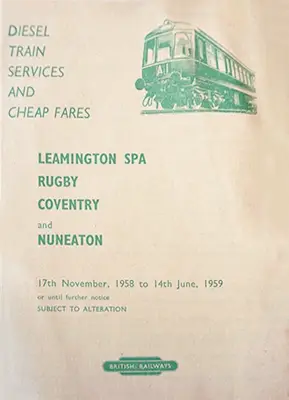 November 1958 Leamington Spa - Rugby - Coventry - Nuneaton / Leicester timetable cover