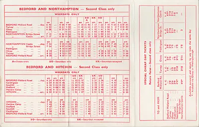 March 1959 Bedford - Northampton timetable inside