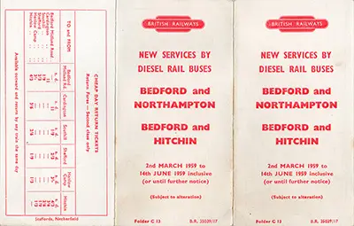 March 1959 Bedford - Northampton timetable outside