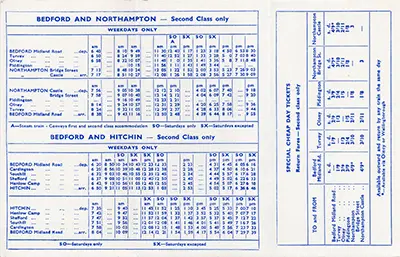 November 1959 Bedford - Northampton timetable inside