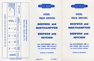 November 1959 Bedford - Northampton timetable outside