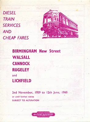 November 1959 Birmingham - Lichfield via Walsall timetable cover