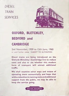 November 1959 Oxford, Bletchley, Bedford and Cambridge timetable cover
