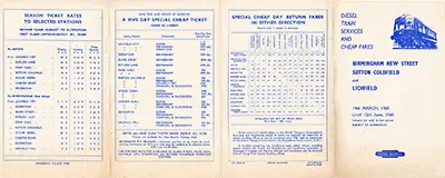 March 1960 Birmingham - Lichfield timetable outer