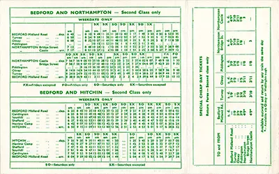 Summer 1960 Bedford - Northampton timetable inside