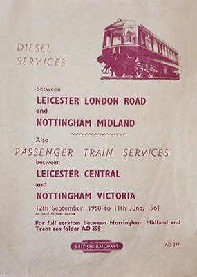 September 1960 Leicester - Nottingham timetable cover