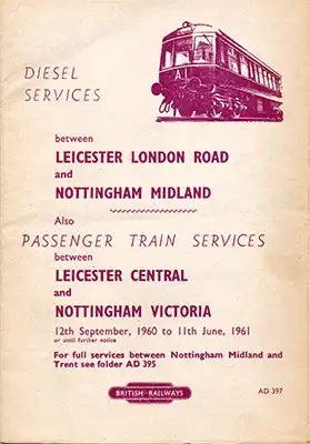 September 1960 Leicester - Nottingham timetable cover