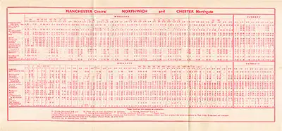 Inside of September 1960 Manchester - Chester timetable