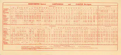 Inside of September 1961 Manchester - Chester timetable