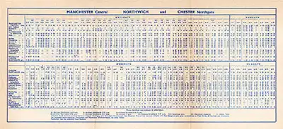 Inside of June 1962 Manchester - Chester timetable