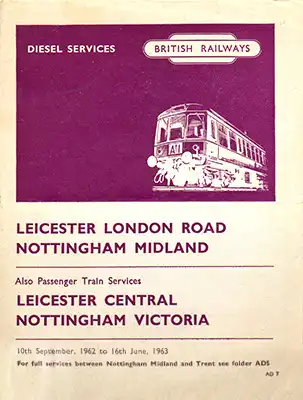 September 1962 Leicester - Nottingham timetable cover