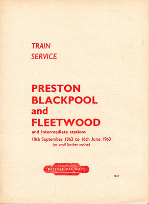 September 1962 Preston Blackpool and Fleetwood timetable cover