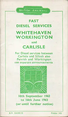 September 1962 Workington - Whitehaven - Carlisle timetable cover