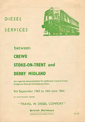 Front of September 1963 Crewe - Stoke-on-Trent - Derby timetable