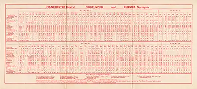 Inside of September 1963 Manchester - Chester timetable