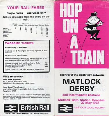 May 1972 Matlock - Derby timetable outside