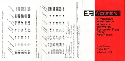 May 1973 Birmingham - Derby - Nottingham timetable outside